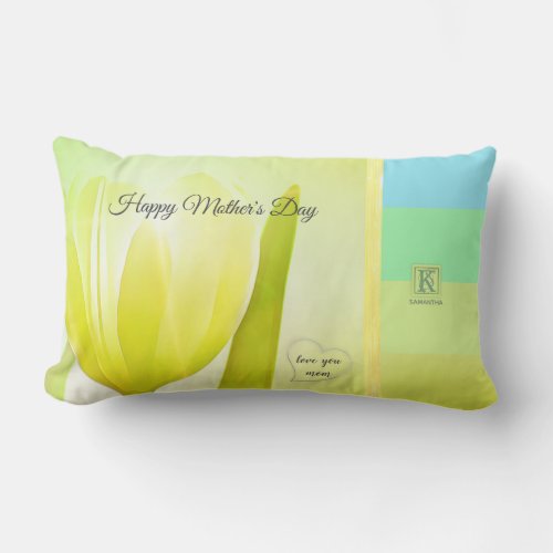 Sunny Lime Pastel Palette Tulip Photo Monogram Lumbar Pillow