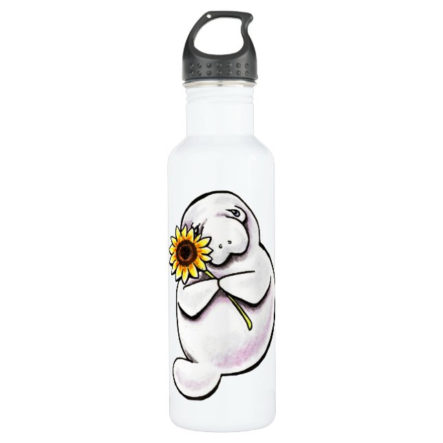 Sunny Manatee Off-Leash Art™ Water Bottle (Front)