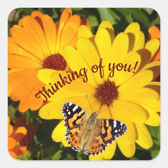 Sunny Marigolds Thinking of You Square Sticker (Front)
