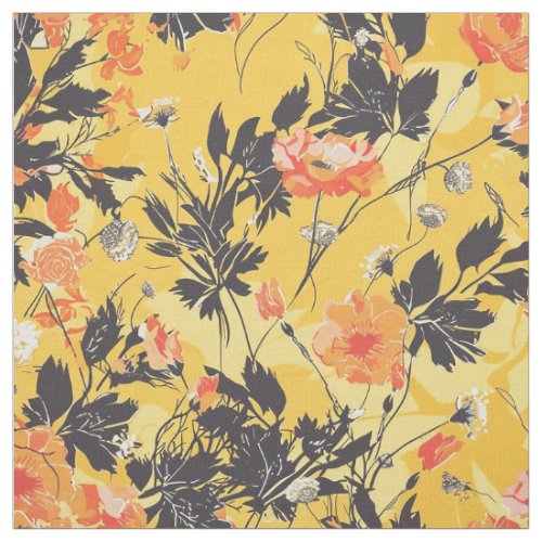 Sunny Meadow Bold Florals on Canary Yellow Fabric