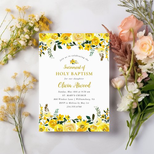 Sunny Meadow Floral Baptism Invitation