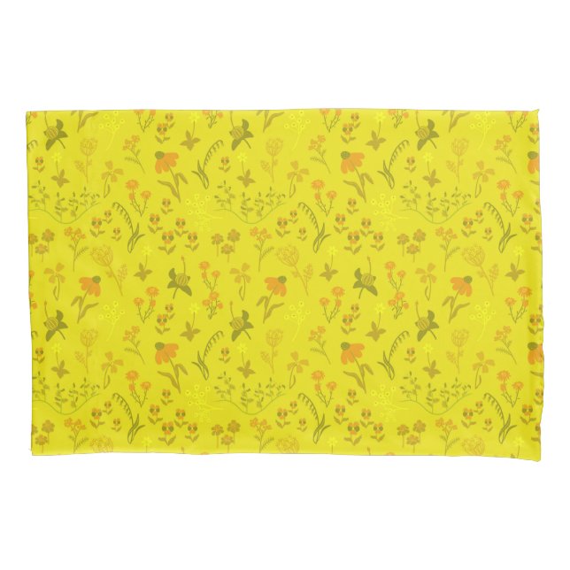 Sunny Meadow Flowers Yellow Pattern Pillow Case (Front)