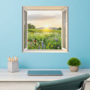 Sunny Meadow Window View Wall Decal