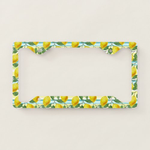 Sunny Mediterranean Summer Lemon Fruit Art Pattern License Plate Frame