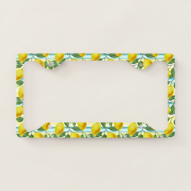 Sunny Mediterranean Summer Lemon Fruit Art Pattern License Plate Frame (Front)