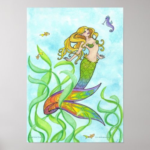 Sunny Mermaid  Fish fantasy art poster