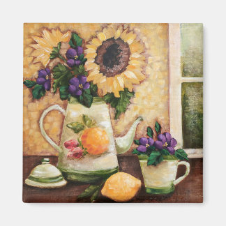 "Sunny Morning" Fine Art Floral Square Magnet