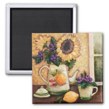 "sunny Morning" Fine Art Floral Square Magnet by JustBeeNMeBoutique at Zazzle