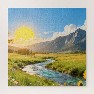 Sunny Mountain Meadow Jigsaw Puzzle