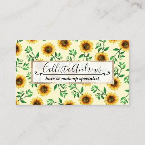 Sunny Neon Pastel Yellow Sunflowers Leaves Pattern Business Card