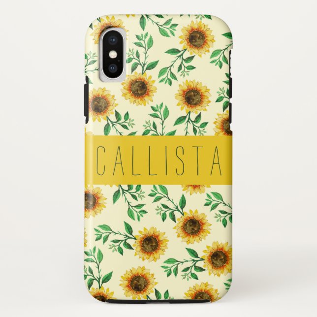 Sunny Neon Pastel Yellow Sunflowers Leaves Pattern Case-Mate iPhone Case (Back)