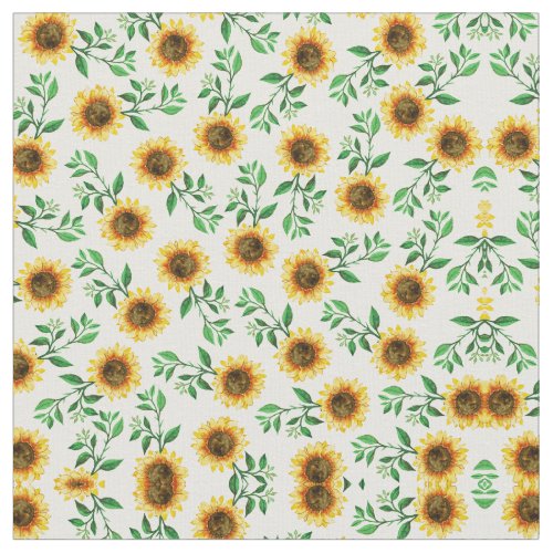 Sunny Neon Pastel Yellow Sunflowers Leaves Pattern Fabric