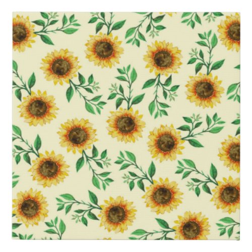 Sunny Neon Pastel Yellow Sunflowers Leaves Pattern Faux Canvas Print