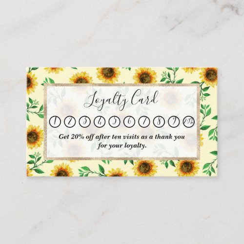 Sunny Neon Pastel Yellow Sunflowers Leaves Pattern Loyalty Card