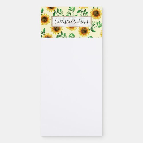 Sunny Neon Pastel Yellow Sunflowers Leaves Pattern Magnetic Notepad