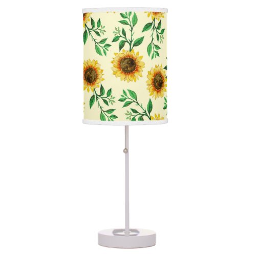 Sunny Neon Pastel Yellow Sunflowers Leaves Pattern Table Lamp