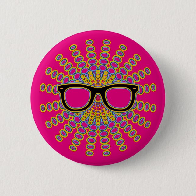 Sunny Nerd Glasses + your backgr. & ideas Button (Front)