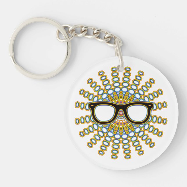 Sunny Nerd Glasses + your backgr. & ideas Keychain (Front)