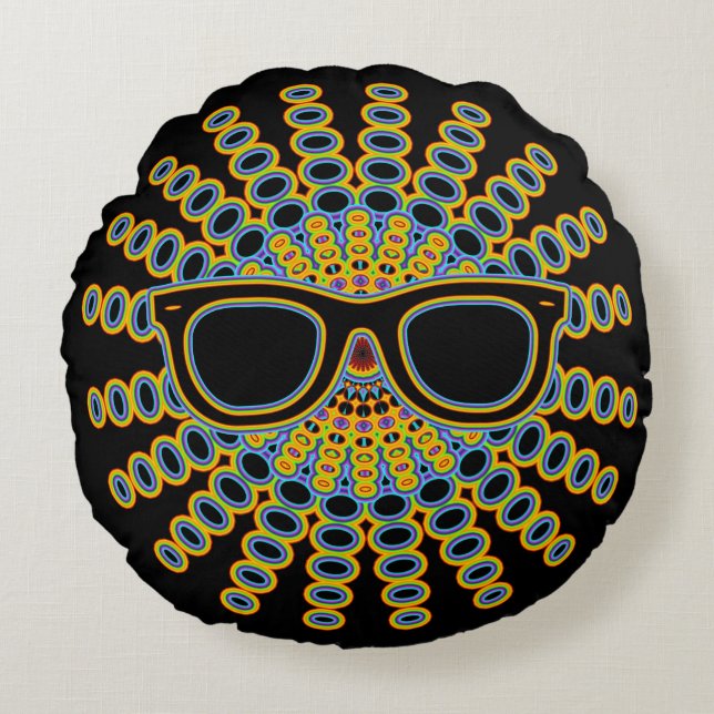 Sunny Nerd Glasses + your backgr. & ideas Round Pillow (Front)