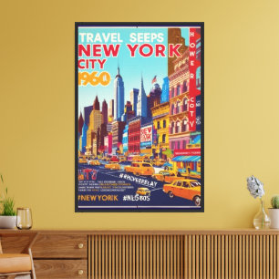 Sunny NYC Adventure   60s Style Illustration Canvas Print