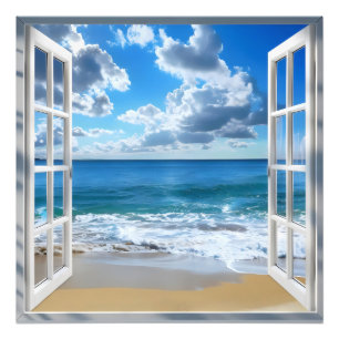 Sunny Ocean Window View Photo Print