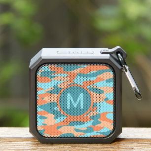 Sunny Orange Aqua Teal Turquoise Blue Camo Pattern Bluetooth Speaker