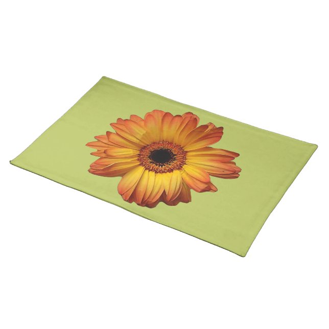 Sunny Orange gerbera flower bloom Cloth Placemat (On Table)