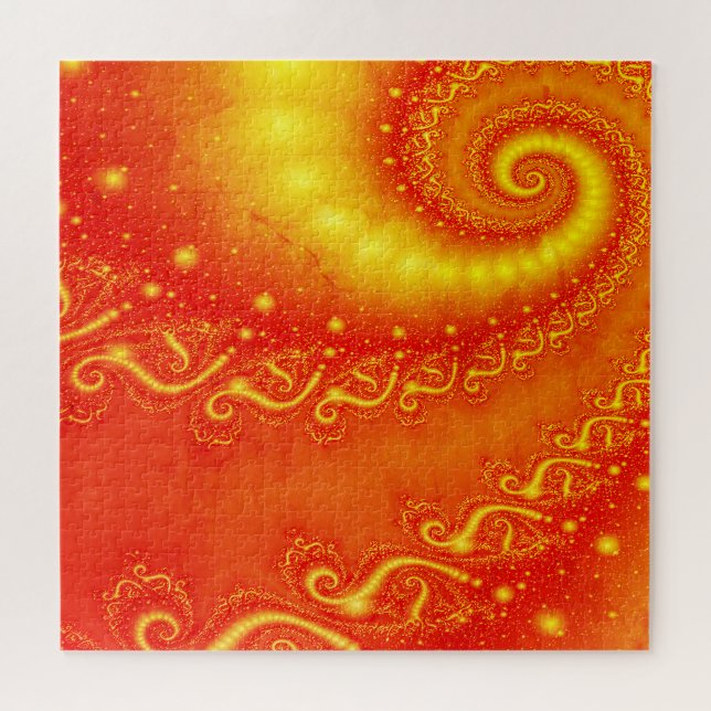Sunny Orange Holographic Fractal Abstract Spirals Jigsaw Puzzle (Horizontal)