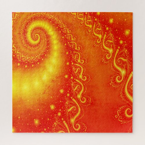 Sunny Orange Holographic Fractal Abstract Spirals Jigsaw Puzzle