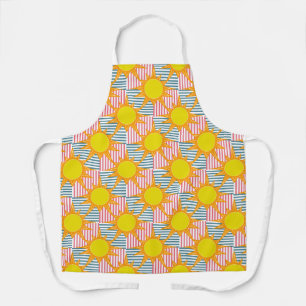 Sunny orange yellow suns on white teal pink stripe apron
