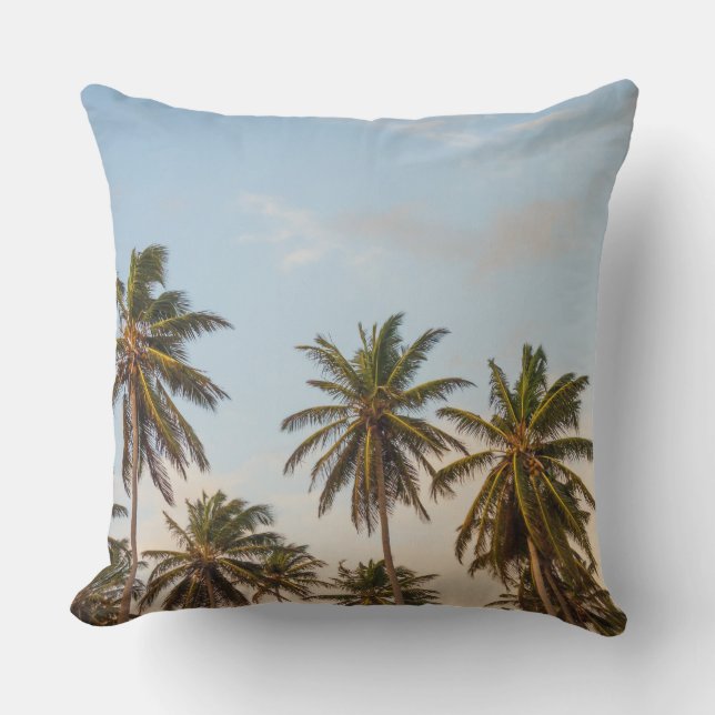Sunny Paradise Sunset with Palms Vintage Throw Pillow (Front)