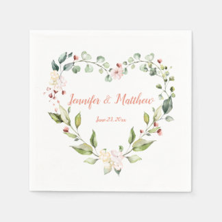 Sunny Peach Pink Heart Wreath Wedding Napkins