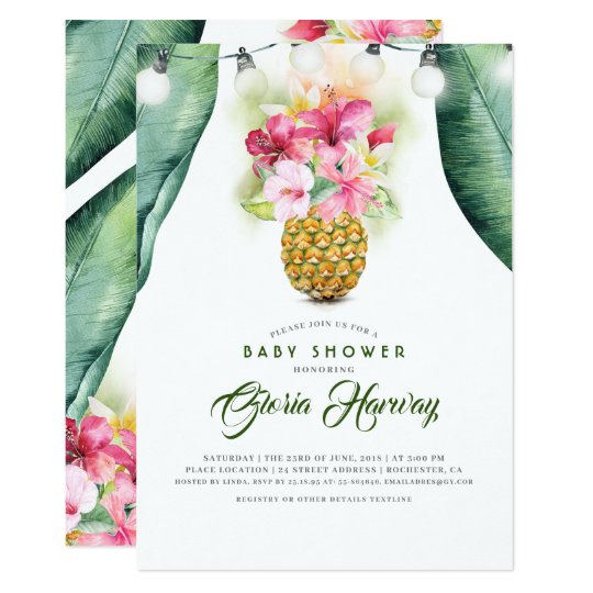 Sunny Pineapple Floral Vase Beach Baby Shower Invitation Zazzle Com