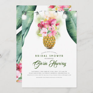 Sunny Pineapple Floral Vase Beach Bridal Shower Invitation