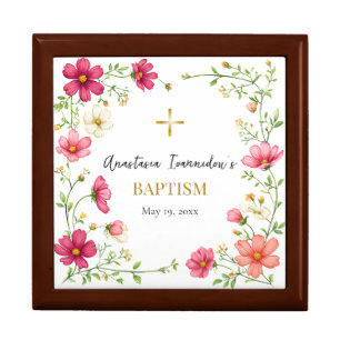 Sunny Pink and White Flowers Orthodox Baptism Gift Box