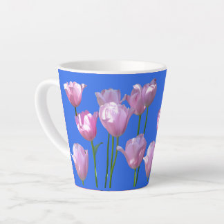 Sunny Pink Tulips Cust. BC Blue Latte Mug