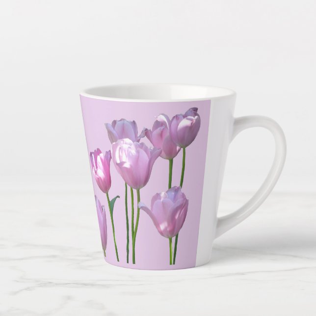 Sunny Pink Tulips Cust. BC Lilac Latte Mug (Right)