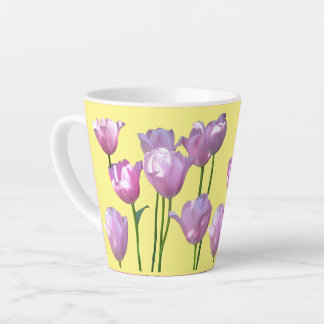 Sunny Pink Tulips Cust. BC Yellow Latte Mug
