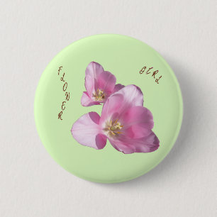 Sunny Pink Tulips Flower Girl Button