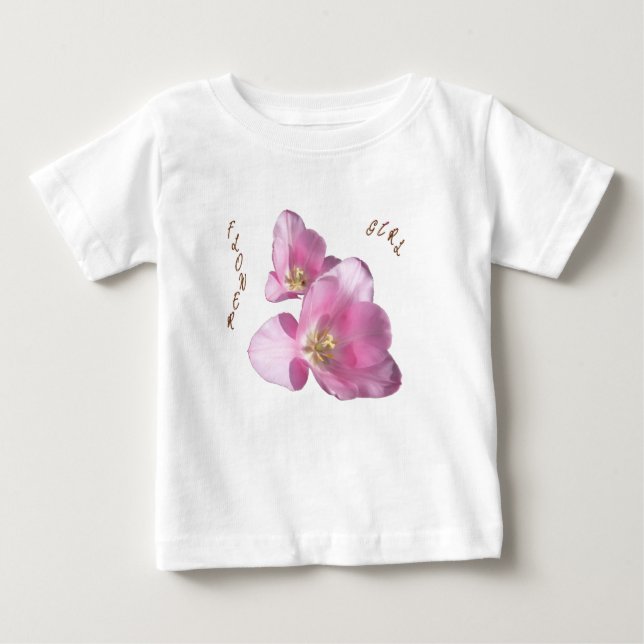 Sunny Pink Tulips Flower Girl Ruffle Tee (Front)