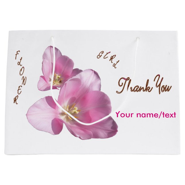 Sunny Pink Tulips Flower Girl Thank You Gift Bag (Front)