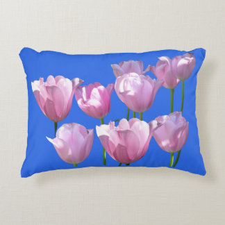 Sunny Pink Tulips on Cust. Background Color Pillow