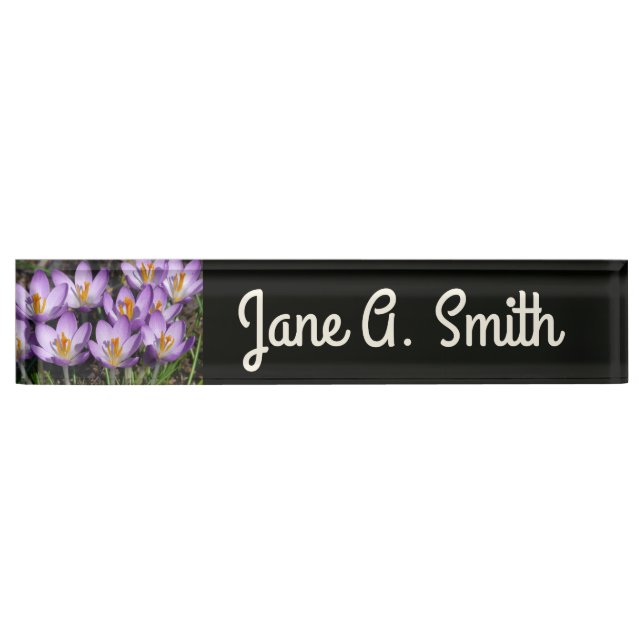 Sunny Purple Crocuses Desk Name Plate (Front)
