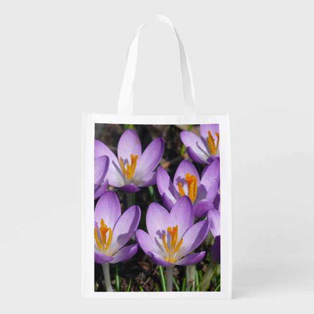 Sunny Purple Crocuses Grocery Bag (Front)
