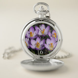 Sunny Purple Crocuses Pocket Watch