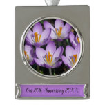 Sunny Purple Crocuses Silver Plated Banner Ornament