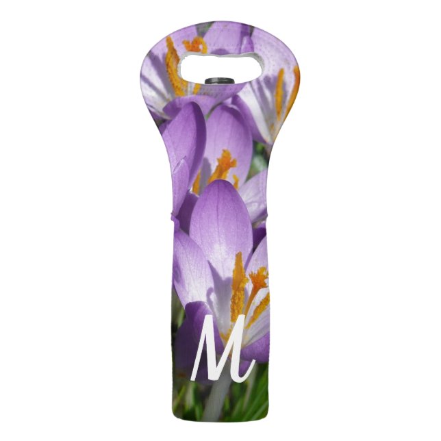 Sunny Purple Crocuses Wine Bag (Front)