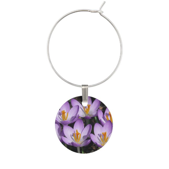 Sunny Purple Crocuses Wine Charm (Front)
