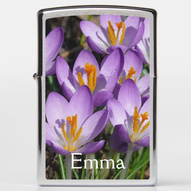 Sunny Purple Crocuses Zippo Lighter (Front)