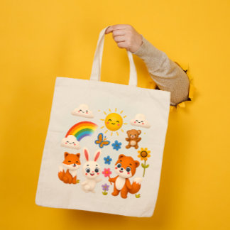 Sunny Rainbow Animal Friends Tote Bag